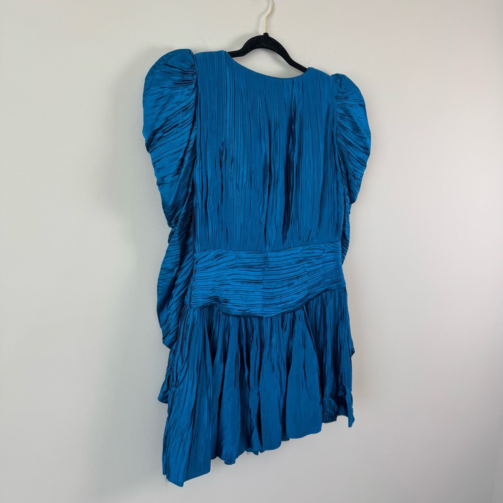 Retrofete Evelyn Puff Sleeve Wrap Accordion Long Sleeve Mini Dress - Picture 7 of 10